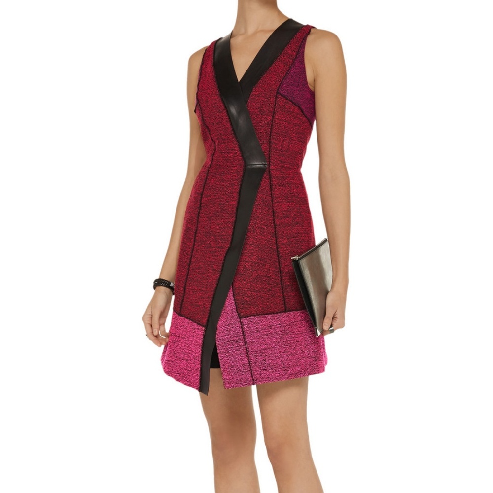 Proenza Schouler Pink Leather Boucle Tweed Dress